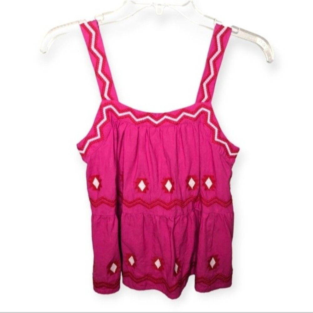 Loft hot pink and red linen blend embroidered tank